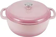Amazon Basics Enameled Cast Iron Covered Round Dutch Oven, 5.7 Liters / 6 Quart, Light Pink