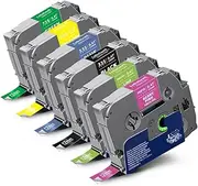 Labelwell 6-Pack Compatible Brother P Touch Label Tape 12mm 0.47 Laminated TZe-335 535 635 735 MQP35 MQG35 TZe-231 TZ Tape for P Touch PT-H110 D210 D220 D400, Black/Blue/Yellow/Green/Pink/Lime Green