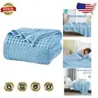Luxury 100% Cotton Waffle Weave Blanket King Size - Cozy Sky Blue Design