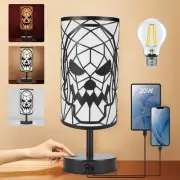 Black Skull Lamp with 20W USB C and A Ports, 3-Way Dimmable Touch Control Tab...