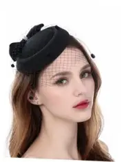 Zivyes Fascinator Hats for Women Pillbox Hat with Veil Headband and a 0-0-black