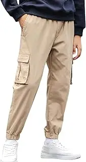 [KEOYA] Boys Cargo Pants Stretch Twill Pants for Kids Loose Jogging Bottoms Elastic Waist Jogger Trousers School Pant