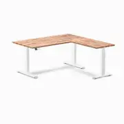 Desky L-Shape Sit to Stand Acacia Softwood Desk 1500x1550mm White Height Adjustable Leg