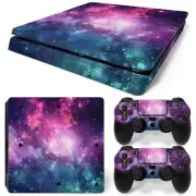 For PS4 Slim Console & 2 Controllers Galaxy Space Vinyl Skin Wrap Decal