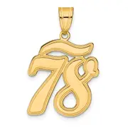 14k Yellow Gold Brushed Border Script Number 78 Pendant