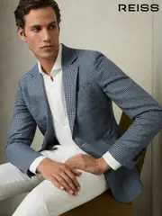 Reiss Blue Gould Regular-Fit Single-Breasted Check Blazer (AW3622) | $610
