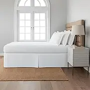 Cottingon Box Pleated Bed Skirt with Split Corners, 100% Microfiber Soft, Sheen & Luxurious Look, Tailored Drop Easy Fit, Queen 18", White
