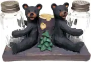 Black Bear Salt and Pepper Shaker Set with Toothpick Holder