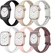 Lerobo 6 Pack Slim Bands Compatible with Apple Watch Band 40mm 38mm 44mm 42mm 41mm 45mm for Women Men, Soft Silicone Waterproof Sport Strap Replacement Wristbands for iWatch Series 7 6 5 4 3 2 1 SE
