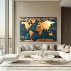 Gold World Map Art Print Explorer Wall Art Canvas Framed Gift Ideas for Mens
