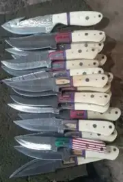 Lot of 20 pc's 8" Skinner knife with sheath Handmade Damascus Steel Bone Handle