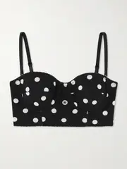 [Dolce & Gabbana] Dolce & Gabbana - Printed Polka-dot Mesh Bustier Top - Black - IT40 IT 40 Black