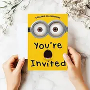 Smith Bros Printers 1898 Minion A6 Two Sided Invitations (WRITE ON) Birthday Party Invites (Pack of 24 & Envelopes and 24 'Thanks For Coming To My Party' 30mm Stickers)