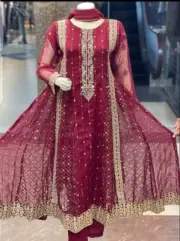 Pakistani Readymade Collection Girls Beautifull Long Frock Chiffon Fabric