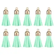 50Pcs Leather Tassel Keychain Charm Bulk with Cap for Jewelry Making, Green