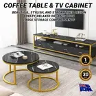 Ronda 2pc Luxury Marble Look 2in1 Coffee Tables TV Cabinet Side Table Storage