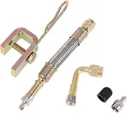 X AUTOHAUX 1 Set 90 Degree Copper Tire Valve Extension with Flexible Stainless Steel 100mm Tyre Valve Inflation Adapter for Car Motorcycle RV Truck Bike