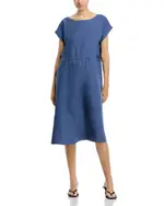 Eileen Fisher Linen Ballet Neck Cap Sleeved Dress
