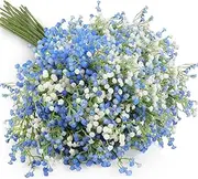 10Pcs Artificial Breath Flowers Fake Real Touch Flowers for Wedding DIY Wreath Table Centerpieces Floral Arrangement Home Decor(White&Blue)