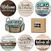 HSSPIRITZ 6 PCS Sarcastic Absorbent Cork Coasters for Drinks,Farmhouse Bar Coasters for Drinks with Holder,Funny Coasters to Protect Your Coffee Table,Gift New Home Housewarming Bar Decor
