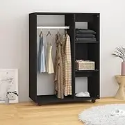 Engineered Wood Wardrobe with Wheels, Portable Storage Closet for Clothes, Black Finish, 80x40x110 cm