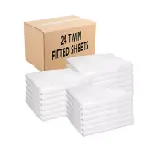 Fitted Bed Sheets (Case of 24) Soft White 180 Thread Count Size Options Bulk Set