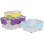 Glasslock Oven Safe Premium Container Set 3 Piece Coloured Snap Lids