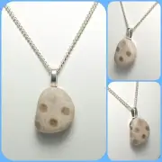 Petite Petoskey Stone Satin Polish Pendant Necklace MI Fossil .925 Chain 24"