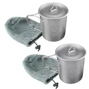 [2-PACK] 450ML (15oz) Titanium Open Flame Compact Ultralight Cup/Pot with Lid, 3
