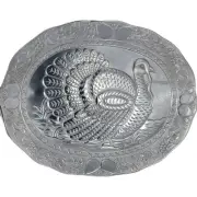 Vintage Aluminum Serving Tray Turkey Pattern Taiwan Made New Excellent