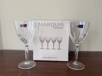 Waterford Crystal Glass Marquis Sparkle Wine Glass Goblet Set of 4 Elegant Gift