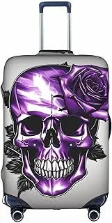 [Pvinnk] Purple Rose and Skull Print Protective Luggage Cover Elastic Washable Suitcase Protector Travel Gear Protector, White, Large