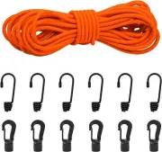 1/4" Bungee Shock Cords with Hooks, 32 Feet Elastic Nylon Cords Kayak Stretch