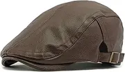 [Generic] Men's Beret Hat Middle-Aged and Elderly Warm Hat Men Autumn and Winter PU Leather Beret Retro Forward Cap Leather Duck Tongue Cap