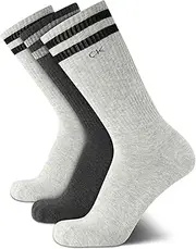 Calvin Klein Men's Athletic Socks - 3 Pack Cotton Blend Cushioned Sole Dress Socks - Non-Binding Crew Socks for Men, Heather Grey Stripe, 7-12
