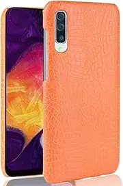 [HualuBro] Samsung Galaxy A70 Case, Premium PU Leather Ultra Slim Shockproof Back Bumper Protective Case Cover for Samsung Galaxy A70 Phone Case (Crocodile Orange)