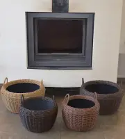 Wicker firewood basket (holder, stand for firewood). Artificial rattan, handmade