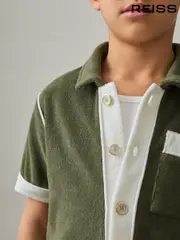 Reiss Green Multi Micah 9-13 yrs Velour Colour-Block Shirt (F30561) | $80