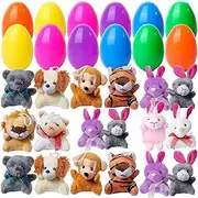 12 Pack Prefilled Easter Eggs with Stuffed Animals, Stuffed Pre Filled Basket Stuffer Plushies, Egg Hunt Filler Easter Basket Stuffers Fillers for Easter Party Classroom Exchange Gifts