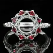 VINTAGE STYLE DIAMOND RUBY COCKTAIL HALO ENGAGEMENT RING SETTING ART DECO 6.5M
