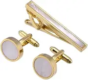 DRBASJHFO Necktie Bar Pinch Clip,Classic Tie Clips, Fashion Cufflinks Tie Clip Round Gold Silver Clip Men's Shirt Tie Clip Cufflink Set(Gold)
