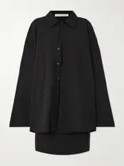 [Marie Adam-Leenaerdt] Marie Adam-Leenaerdt - Cape-effect Wool-blend Midi Shirt Dress - Black - FR 34 FR 34 Black