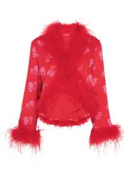 Kitri Mariah Floral-jacquard Cropped Satin Jacket - Red - 16 (UK 16 / XL) 16 (UK 16 / XL)