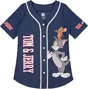 [Tom and Jerry] Ladies Shirt - Ladies Classic Cartoon Mesh Button Down Baseball Jersey - Hanna Barbera Mesh Jersey