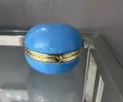 Robin's Egg Blue Trinket Box Round Shaped Clasp Gold Trim Macaron Read Desc