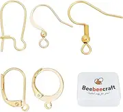 Beebeecraft 1 Box 50Pcs 5 Style Earring Hooks with Loop Hole 18K Gold Plated Earring Making Kit Leverback Huggies Earwire for Jewelry Earring Making