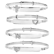 STERLING SILVER BABY BANGLE ID CHILDS CHRISTENING CZ BRACELET FREE ENGRAVING BOX