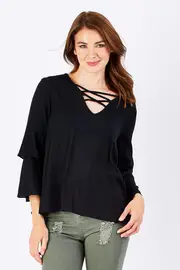 Flossy Double Bell Blouse--SAS-11797TWSS