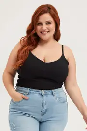 Black Singlet Top V-neck Cotton