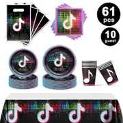 Tik Tok Music Theme Party Tableware 10 Guest Pack Plates Cups Napkins Tablecloth Loot Bags